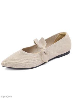 Mary Jane Ballet Flats Pointed Toe Knit Slip On Bow Casual Office Shoes